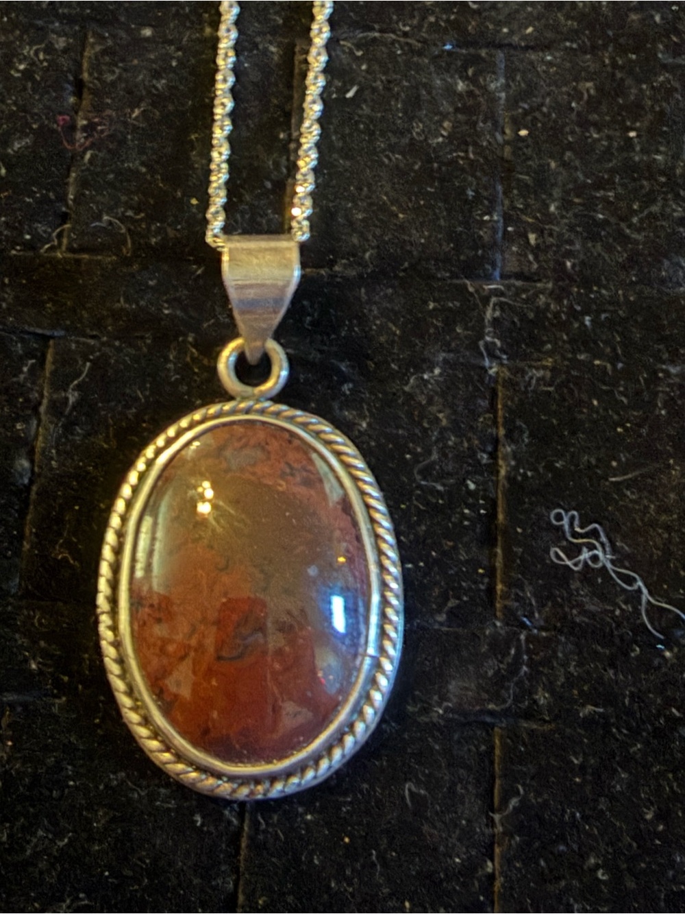 Sterling Silver Red Jasper Oval Pendant Necklace 18-20” chain #418